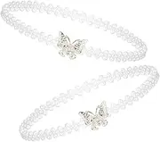 [FRCOLOR] 2pcs Elastic Pearl Waist Belt with Stylish Rhinestone Waistband for Women Comfortable Stretchable Body Chain White