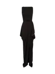 Black Draped Crystal Trim Cut-Out Gown