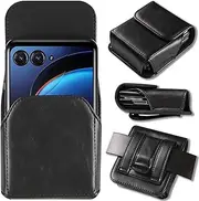 [Jarttarn] Belt Holster Compatible With Motorola Razr 40 Ultra, Razr Case, Leather Pouch With Clip for Galaxy Z Flip 5, 4, 3, 5G (Black)