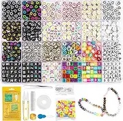 YUNAI Letter Beads for Friendship Bracelet Making kit, 1320PCS Colorful Round Cube Alphabet Beads with Number Beads, Polymer Clay Beads kit for Necklace Jewelry Earring DIY Making, 1