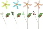 BESPORTBLE Pinwheels Flower, Set of 4, Wind Spinners Party Pinwheels DIY Lawn Windmill Set for Kids Toy Garden Party Lawn Decor, Random Colour