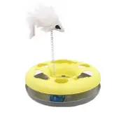 Interactive Cat Toy Scratching Spring Mouse Turntable with Exercise Bell Balls-Yellow
