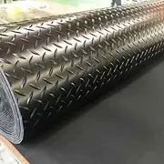 Diamond Plate Rubber Garage Floor Mats, Waterproof Flooring Roll for Home Gym Kitchen Car Trucks, 1/8" Thick Non-Slip Matting Roll Outdoor Indoor Black(1.8 x 5.4 Meter/5.9 x