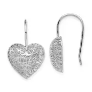 Sterling Silver Rhodium-Plated Heart Dangle Earrings