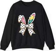 [Generic] Whimsical Polka Dot Bow Ears Easter Sunday Sweatshirt for Adults Crew Neck Long Sleeve Pullover