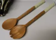 MACKENZIE-CHILDS PARCHMENT CHECK,OLIVE WOOD SALAD SERVING SET,2 NEW IN ORIGINAL