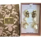 NEW House Of Harlow 1960 Gold Tone Leaf Faux Pearl Dangle Drop Baroque Earrings