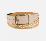 SUN + STONE Men's Faux Leather Southwestern Fabric Belt Yellow L/XL 38 40 42 44