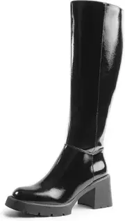 Tall Black Boots Sz 8.5 Lug Sole Patent Leather Zip Up Goth Whimsigoth Platform