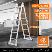 Silver Multi Purpose Ladder Aluminium Folding Platform Extension Step 3.7M