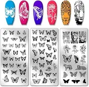 PH PandaHall 3pcs Butterfly Nail Stamper, Lion Tiger Nail Stamping Plate Nail Art Stencils Print Nail Stencils Stainless Steel Nail Image Stencils for Nail Art Design