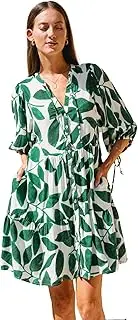 [Heychic] Women's 2025 Bohemian Summer Button Down V Neck Puff Sleeve Flowy Beach Mini Dress