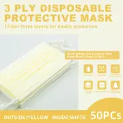 50PCs [Yellow] Face Mask Disposable Non-Medical 3-Ply Earloop Face Mouth Cover