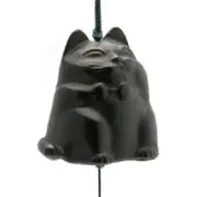 Japanese Wind Chime Cast Iron Lucky Maneki Neko Cat Black 485-335 Made in Japan