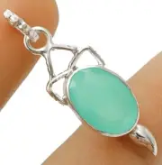 Natural Aquamarine Chalcedony 925 Sterling Silver Pendant 1 1/2''Long @B8-4