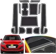 SHAOHAO Compatible with Suzuki Swift 2017-2023 Rubber Mats, Centre Console Non-Slip Mats, Drink Holder Mat, Door Slot Mat, Storage Box, Non-Slip Mat (White)
