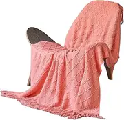 Generic Knitted Blanket for Sofa and Bed, Soft Cozy Fringed Knitted Blanket, Lightweight Decorative Blanket and Throw, Farmhouse Warm Woven Blanket for Men and Women, 50"" x 60"" (Coral Pink), ERTPI99