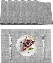 Fantastshop Placemats for Dining Table, Set of 6, Non-Slip PVC Heat Resistant Stain Resistant Faux Linen Place Mats, Woven Vinyl Washable Table Mats, 45 x 30 cm, Light Grey