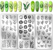 PH PandaHall 3pcs Flower Nail Stamping Plates, Floral Butterfly Nail Art Stencils Plant Rose Nail Art Stencils for Women Nail Design Print Manicure Salon