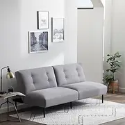 [Edenbrook] Gilman Armless Convertible Futon Compact DayBed – Supportive Sleeper Sofa Bed Sofabed, Standard, Light Gray Linen