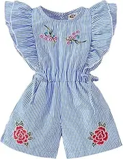 [Generic] Girl Rompers Size 6 Striped Flying Sleeve Jumpsuit for Girls Baby Girls Summer Clothes