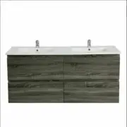 1500MM DARK GREY BATHROOM ENSUITE WALL HUNG VANITY DOUBLE BOWL CERAMIC BASIN