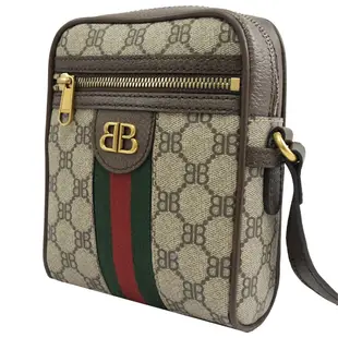 Gucci & Balenciaga s Hacker Project 金屬LOGO印花皮革斜背手機包/小方包(駝)