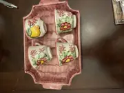 Handmade Ceramic Tray And 4 Espresso Cups From Naples, Italy
