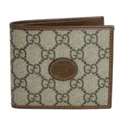 Gucci Wallet Men'S Bifold Billfold Interlocking G Gg Supreme Canvas Leather Beig