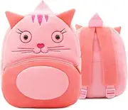 [Bansusu] 3D Cute Kitten Pattern Kids Plush Backpack for Toddler Girls Boys Cartoon Animal Snack Bag Rucksack