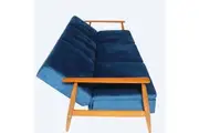 Lindy Timber arm Sofa Bed (Blue)