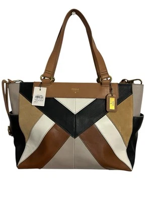 Fossil Amanda Patch Leather Shopper Tote Neutral Multi SHB1249994 Double Handle