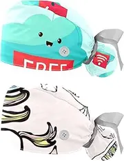 [WOSHJIUK] Working Hat 2 Pack Scrub Caps for Women,Funny Free WiFi Clouds Design,Tie Back Cap Adjustable Scrub Hat
