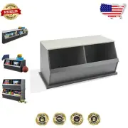 Stylish Two Bin Stackable Toy Storage Cubby - Charcoal Gray Woodgrain Finish