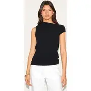 Black Textured Asymmetric Slouched Detail Long Top, Black