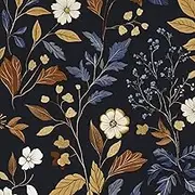 BOKEBEVE Vintage Peel Stick Wallpaper Leaf Contact Paper Black Gold Floral Wall Paper for Book Shelf Liner Drawer Renter Friendly Removable 17.5 x 78.5In