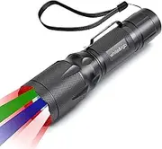METII RGBW 4 Modes Flashlight, Red Green Blue White Light Options with Memory, Zoom Lens, Multi-Color Changing, Small Colored LED Torch Weatherproof for Night Vision