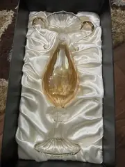 Vtg Bombay Iridescent Gold Pillar Holder Hand Blown