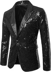 [Lars Amadeus] Sequin Blazer for Men's Peak Lapel Color Block Shiny Sparkly Sports Coat