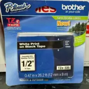 New Brother Genuine P-touch, TZe-335 White on Black 1 2'' Tape