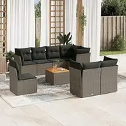 9 Piece Garden Sofa Set with Cushions,Grey Poly Rattan Patio Furniture,Modular Outdoor Chair, Table Set for Balcony & Porch,Comfortable Wicker Conversation Bistro Set, Small Piece Clearance for Sale