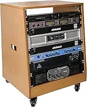 Sound Town DIY Solid Baltic Birch Plywood Slanted 12U Studio Rack, Golden Oak, Rubber Feet, Casters (SDRK-12T)