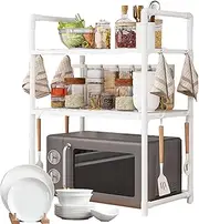 Hobngmuc Microwave Rack, Microwave Shelf Stand with Hooks, Widened Seasoning Rack Double Layer Bread Machine Holder for Home Pantry Dorm RV Outdoor Daily Use