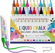 Liquid Chalk Markers Pens-24 Colors-Dry&Wet Erase Marker Pens-for Blackboard,Chalkboard Signs,Glass Window,Graduation Celebration School Kids Art,Window Markers for Car Glass Washable,Reversible Tips