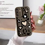 YANJIEER ESONG Cute Leopard Print Mobile Phone Case for Samsung Galaxy S25, Ultra Thin Silicone Cute Stylish Aesthetic Girls Women Protective Case with Heart Design Brown