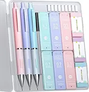 Four Candies Pastel Mechanical Pencil Set - 3PCS 0.7mm Mechanical Pencils with 360PCS HB Lead Refills, 3PCS Erasers and 9PCS Eraser Refills, Cute Mechanical Pencils for School Drawing & Writing