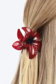 Red Hibiscus Flower Claw Clip