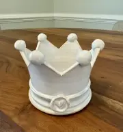 Studio Pottery White Glazed Crown Trinket Dish Candle Holder Prince Princess