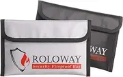 ROLOWAY Small Fireproof Bag (5 x 8 inches), Non-Itchy Fireproof Money Bag, Fireproof Wallet Bag, Cash Fireproof Bag Set for Valuables - Passport, Currency & Keys (2-Pack)