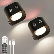 2 Pack Rechargeable Wall Light,Battery Operated Sconce Picture Light for Wall,Puck Lights with Remote，Wall Mounted Lamp 3 Color Temperatures 3 Brightness Levels Led Wall Light,Magnetic Gallery Light